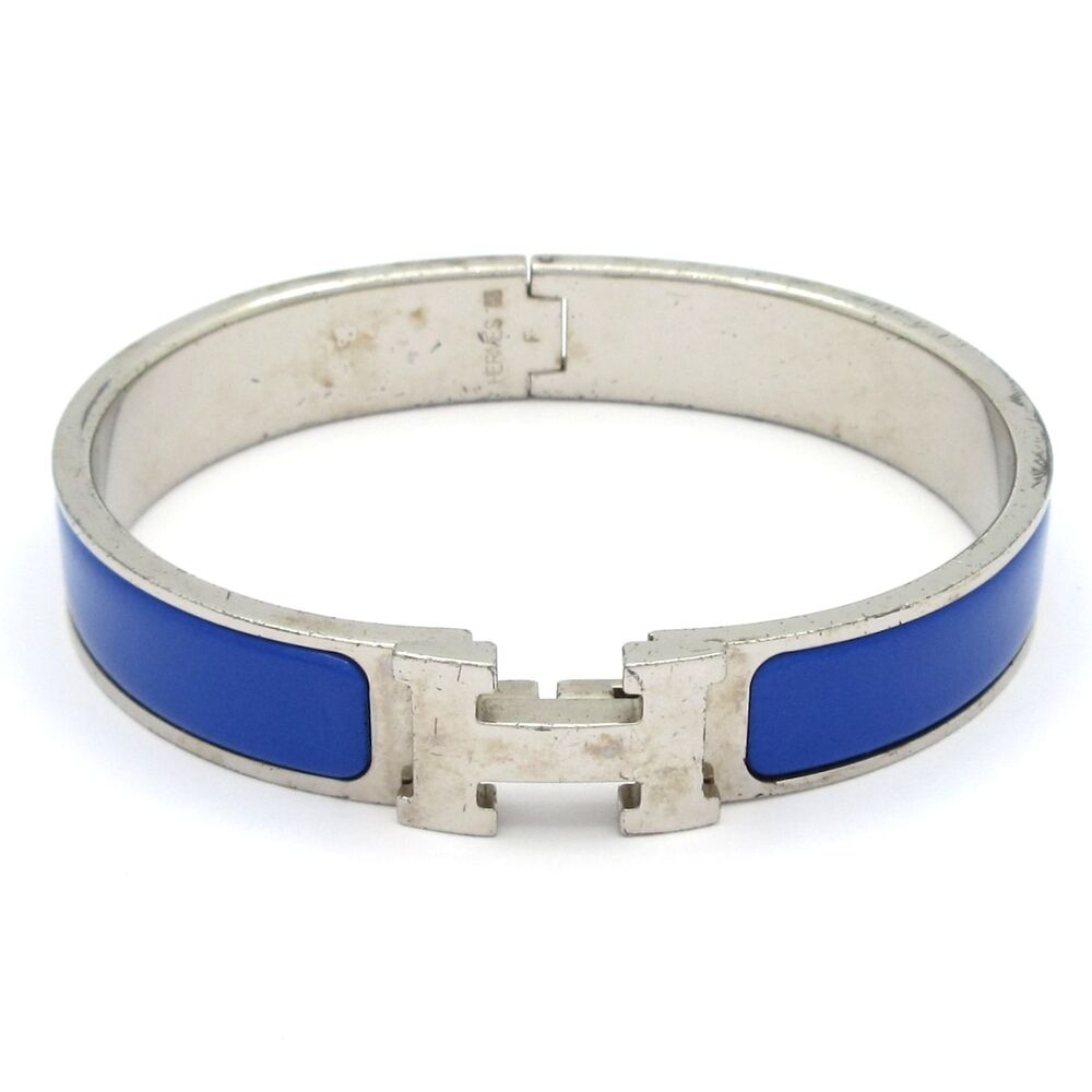 Hermès Clic H Bangle Silver Blue